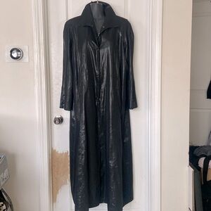 Vintage Carol Cohen satin finish light fabric  black classic trench tunic coat